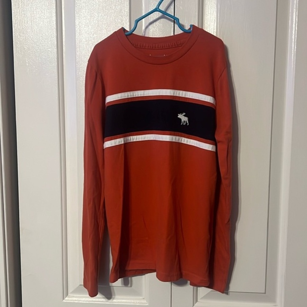 Youth Boys Abercrombie Kids 9/10 Long Sleeve Shirt Orange and Blue